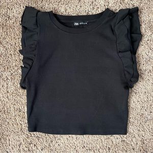 Zara Black Ribbed Crop Top